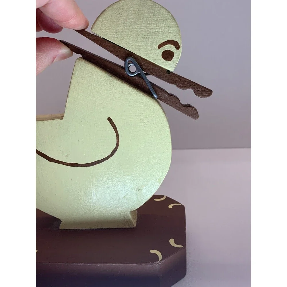VTG Handmade Wood Duck Recipe Card Holder Clothespin Cottage Kitchen Decor Art